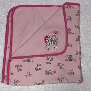 Gymboree Receiving Blanket 2010 RARE Pink Baby Girl Zebra Monkey Balloons Lovie
